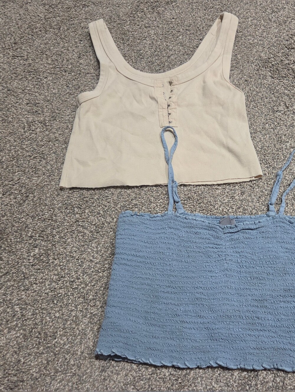 aerie Cream Ribbed Tank & Light Blue Smocked Tube Top Set Size Small
